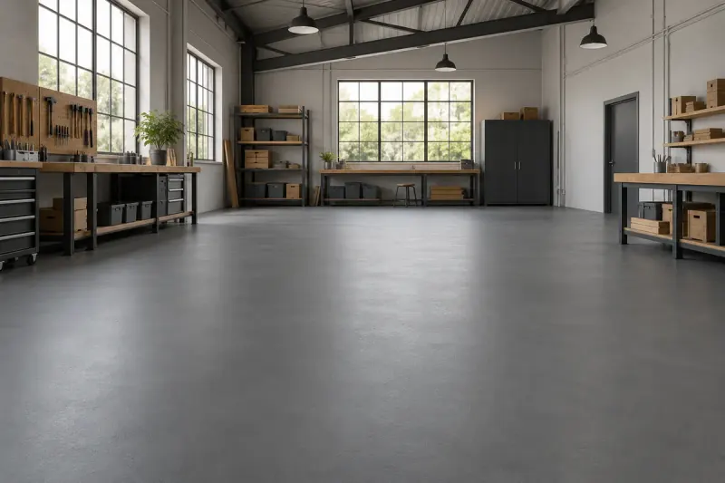 Illustrative small commercial workshop with a gray floor concept